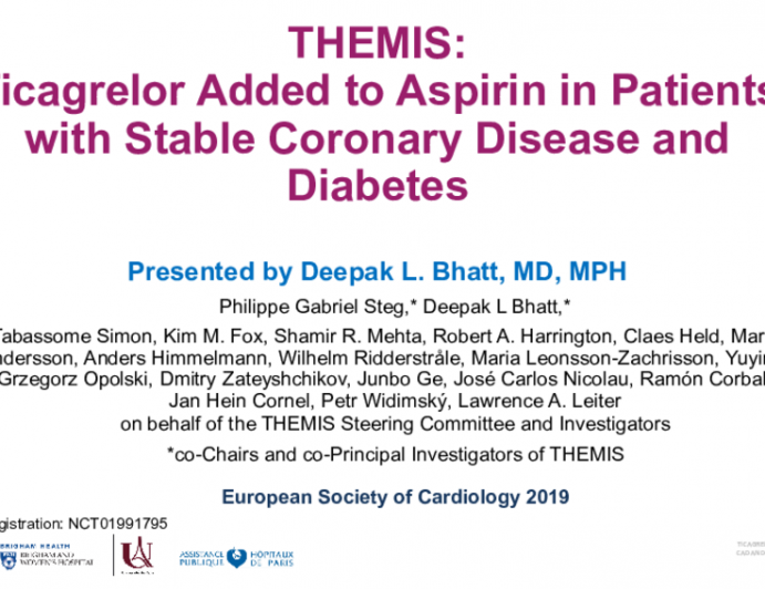 THEMIS: Ticagrelor Added to Aspirin in Patients with Stable Coronary Disease and Diabetes