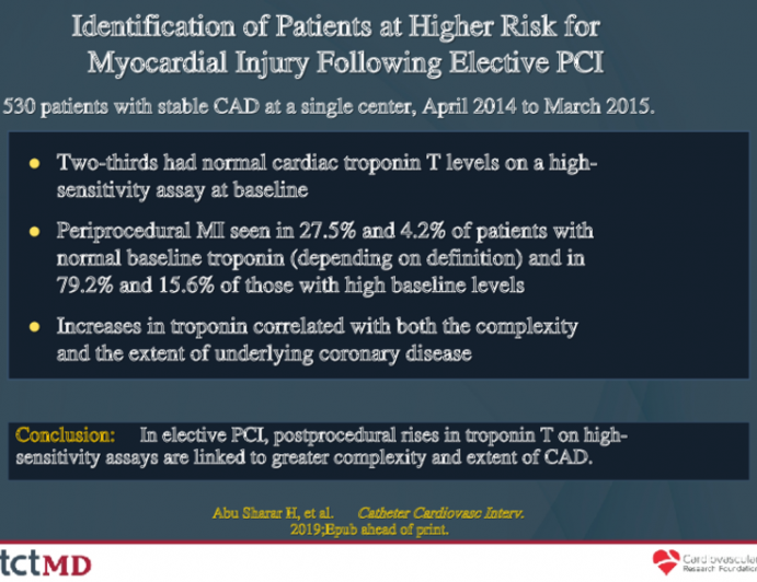 Identification of Patients at Higher Risk for Myocardial Injury Following Elective PCI