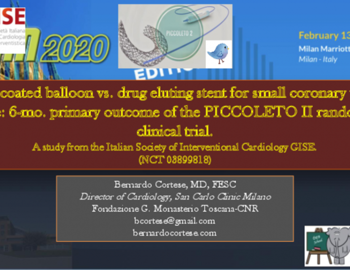 Drug-coated balloon vs. drug eluting stent for small coronary vessel disease: 6-mo. primary outcome of the PICCOLETO II randomized clinical trial. 