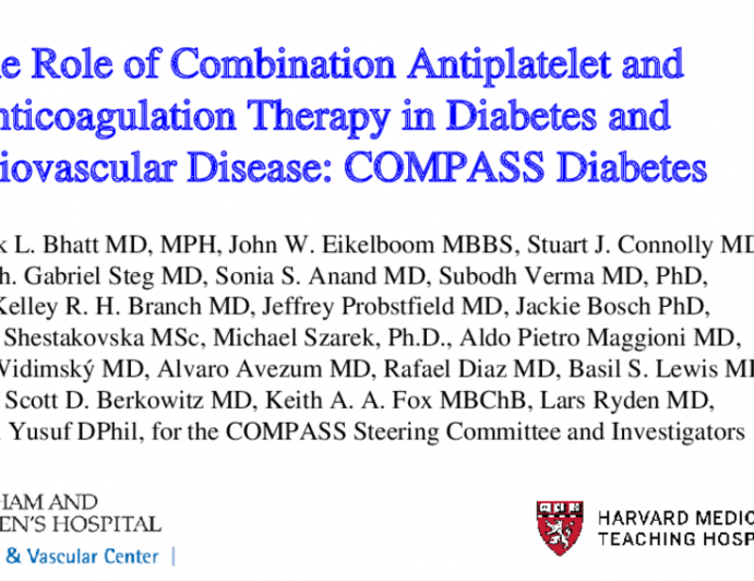The Role of Combination Antiplatelet and Anticoagulation Therapy in Diabetes and Cardiovascular Disease: COMPASS Diabetes