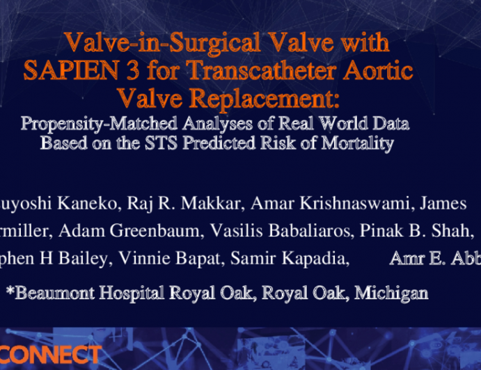 Valve-in-Surgical Valve with SAPIEN 3 for Transcatheter Aortic Valve Replacement:Propensity-Matched Analyses of Real World Data Based on the STS Predicted Risk of Mortality