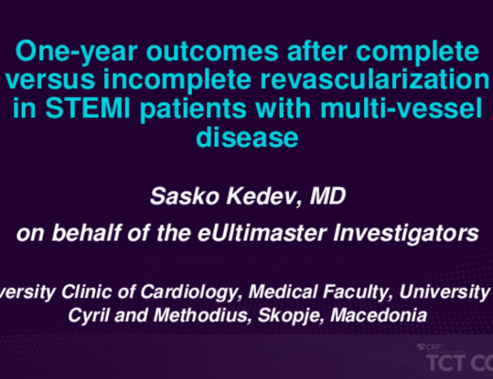 TCT 026: One-Year Outcomes After Complete Versus Incomplete Revascularization in STEMI Patients With Multi-Vessel Disease