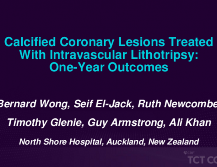 TCT 168: Calcified Coronary Lesions Treated With Intravascular Lithotripsy: One-Year Outcomes