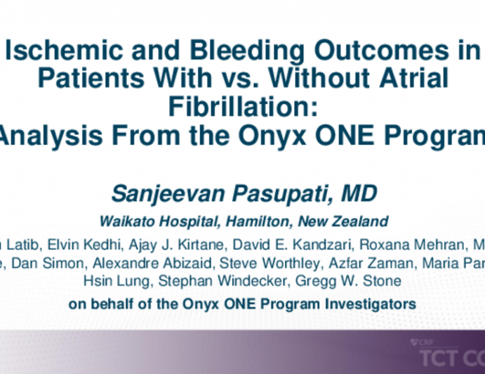 TCT 066: Ischemic and Bleeding Outcomes in Patients With vs. Without Atrial Fibrillation: Analysis From the Onyx ONE Month DAPT Program