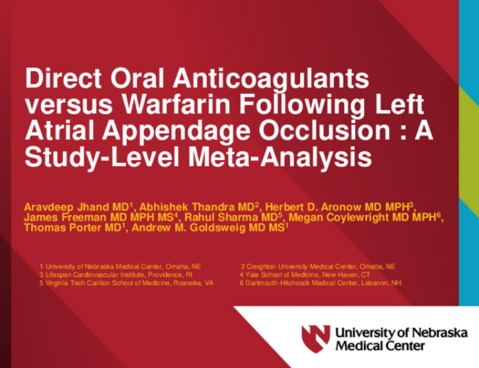TCT 449: Direct Oral Anticoagulants vs. Warfarin Following Left Atrial Appendage Occlusion: A Study-Level Meta-Analysis