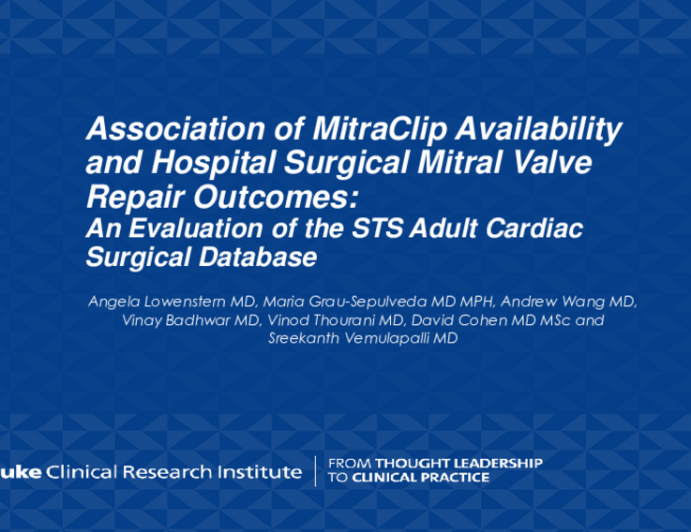 TCT 335: Association of MitraClip Availability and Hospital Surgical Mitral Valve Repair Outcomes: An Evaluation of the STS Adult Cardiac Surgical Database