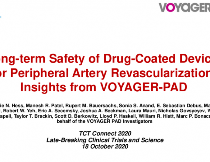 VOYAGER PAD: Long-term Safety of Drug-Coated Devices in Peripheral Artery Revascularization