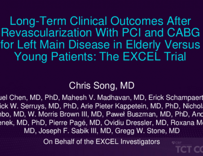 TCT 299: Long-Term Clinical Outcomes After Revascularization With PCI and CABG for Left Main Disease in Elderly Versus Young Patients: The EXCEL trial