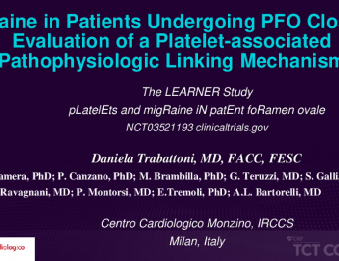 TCT 198: A Platelet-Associated Pathophysiologic Mechanism Linking Patent Foramen Ovale and Migraine