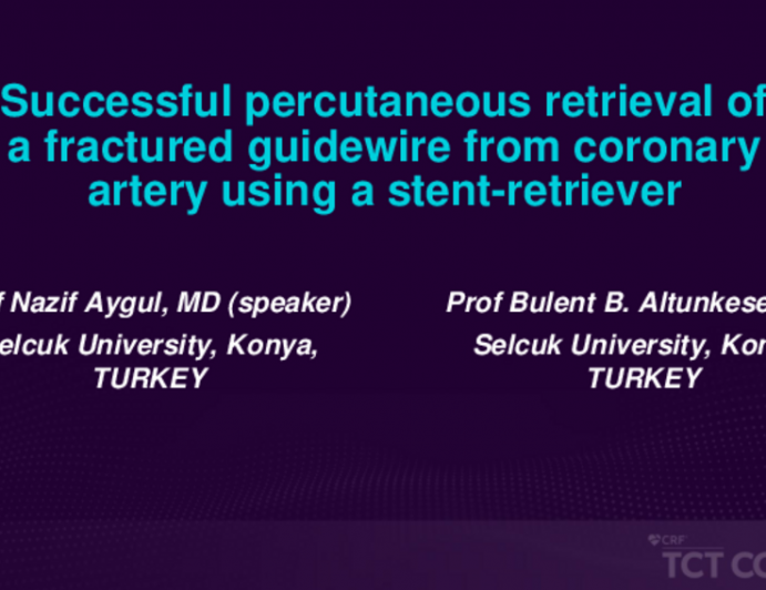 TCT 583: Successful Percutaneous Retrieval of a Fractured Guidewire in Coronary Artery Using a Stent-Retriever