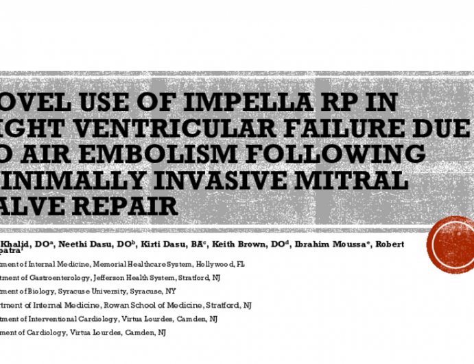 TCT 573: The First Case of Impella RP Use in Acute Right Ventricular Failure From Air Embolism