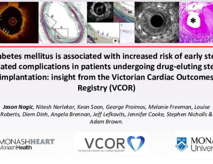 TCT 386: Diabetes Mellitus is Associated With Increased Risk of Early Stent Related Complications in Patients Undergoing Drug-Eluting Stent Implantation: Insight From the Victorian Cardiac Outcomes Registry (VCOR)