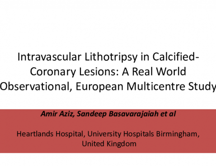 TCT 164: Intravascular Lithotripsy in Calcified Coronary Lesions: A Real-World Observational, European Multi-centre Study