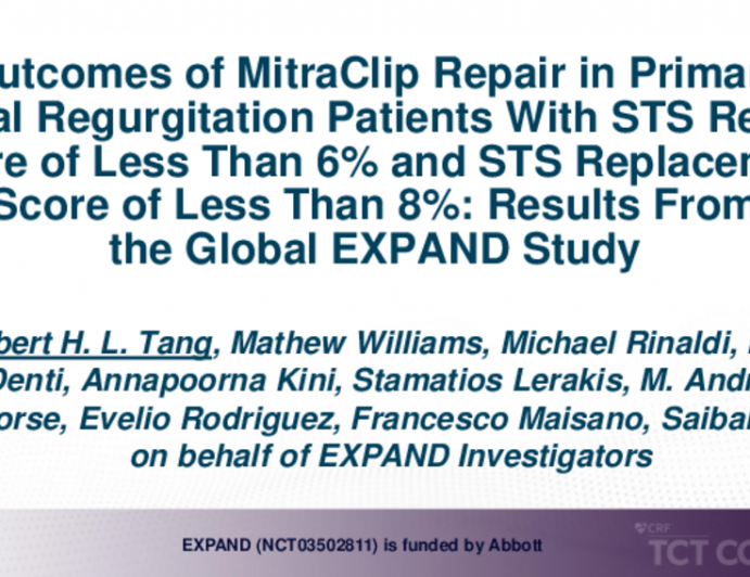TCT 342: Outcomes of MitraClip Repair in Primary Mitral Regurgitation Patients With STS Repair Score of Less Than 6% and STS Replacement Score of Less Than 8%: Results From the Global EXPAND Study