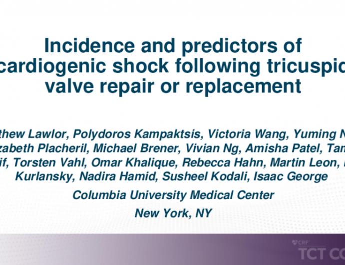 TCT 497: Incidence and Predictors of Cardiogenic Shock Following Tricuspid Valve Repair or Replacement