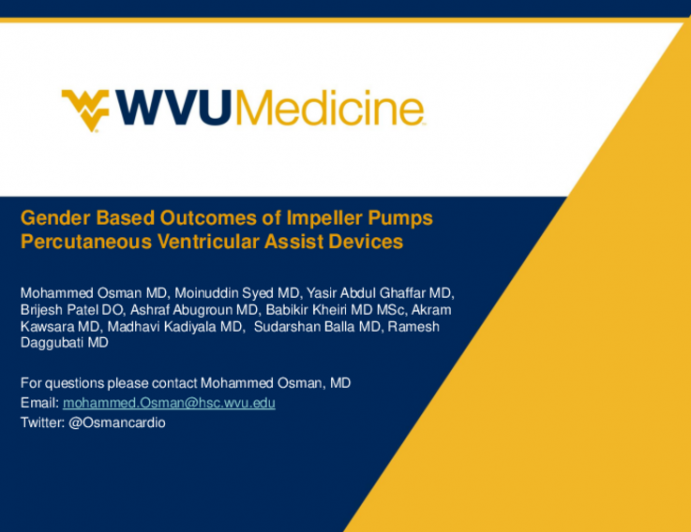 TCT 175: Gender Based Outcomes of Impeller Pumps Percutaneous Ventricular Assist Devices