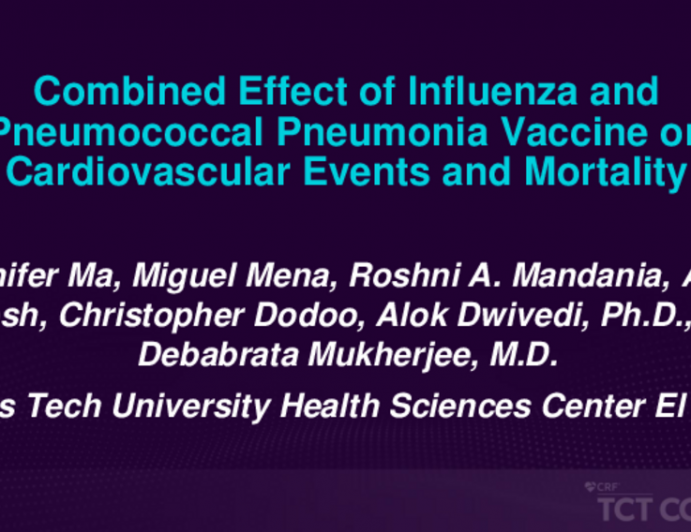 TCT 220: Influenza and Pneumonia Vaccination Effect on Cardiovascular Events
