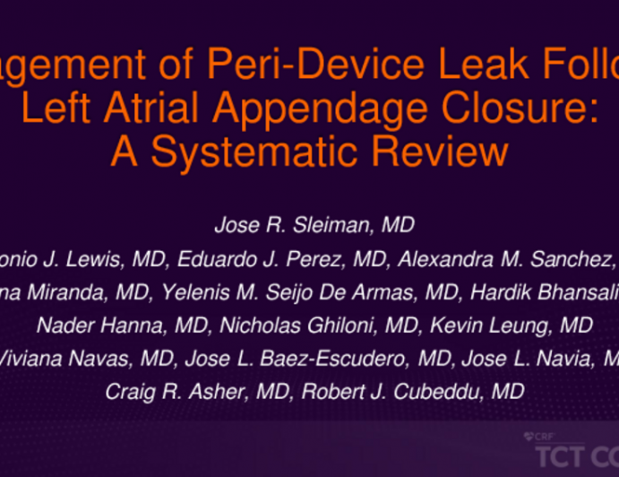 TCT 448: Management of Peri-Device Leak Following Left Atrial Appendage Closure: A Systematic Review