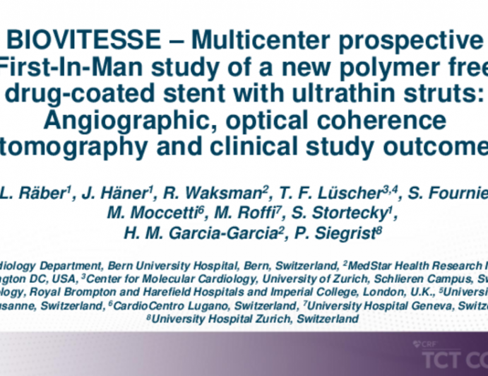 TCT 267: BIOVITESSE – Multicenter Prospective First-In-Man Study of a New Polymer Free Drug-coated Stent With Ultrathin Struts: Clinical Study Outcome