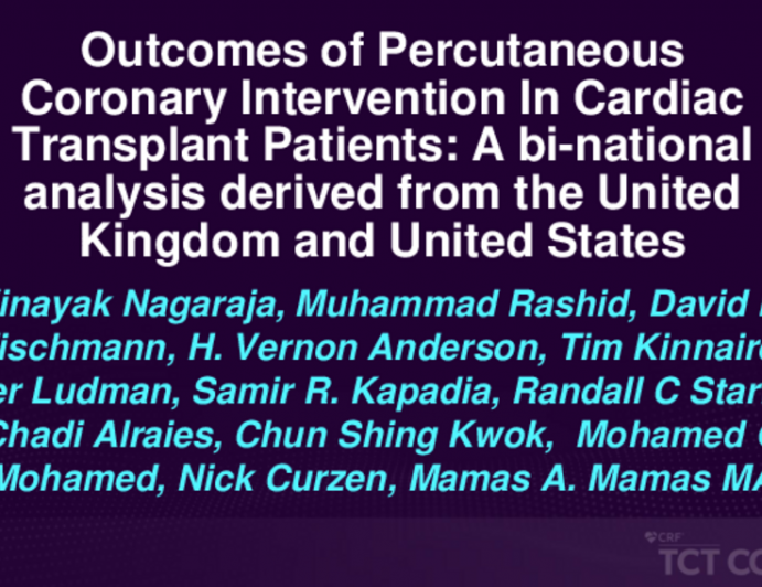 TCT 247: Outcomes of Percutaneous Coronary Intervention in Cardiac Transplant Patients: A Bi-national Analysis Derived From the United Kingdom and United States
