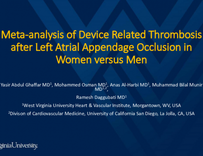 TCT 450: Meta-Analysis of Device Related Thrombosis After Left Atrial Appendage Occlusion in Women Versus Men