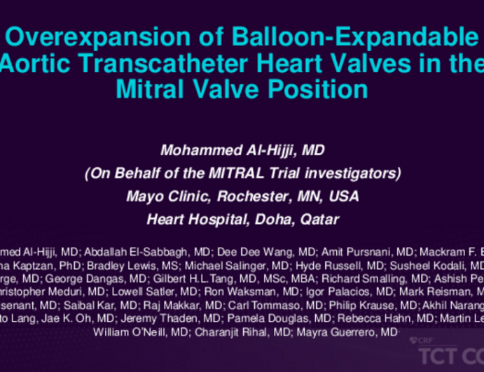 TCT 347: Overexpansion of Balloon-Expandable Aortic Transcatheter Heart Valves in the Mitral Valve Position