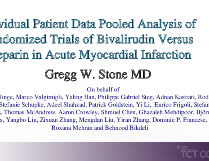 Individual Patient Data Pooled Analysis of Randomized Trials of Bivalirudin Versus Heparin in Acute Myocardial Infarction