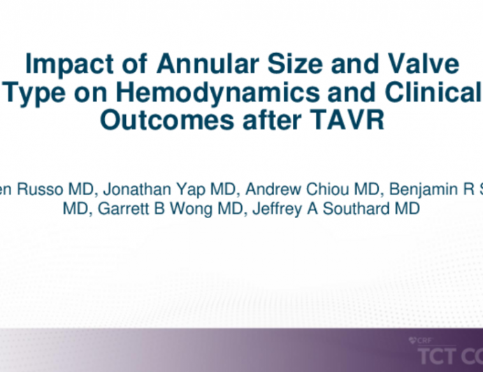 TCT 114: Impact of Annular Size and Valve Type on Hemodynamics and Clinical Outcomes after TAVR