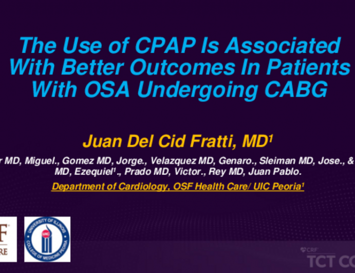 TCT 156: The Use of CPAP Is Associated With Better Outcomes In Patients With OSA Undergoing CABG Surgery