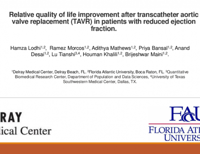 TCT 134: Relative Quality of Life Improvement After Transcatheter Aortic Valve Replacement (TAVR) in Patients With Reduced Ejection Fraction.