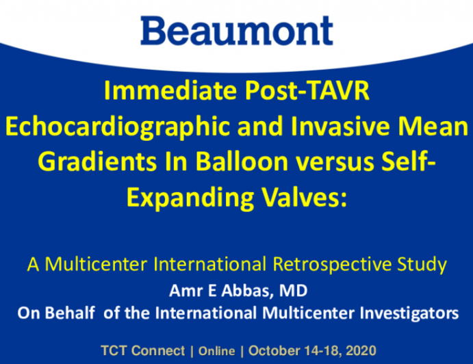 TCT 103 Immediate Post TAVR Echocardiographic and Invasive Mean