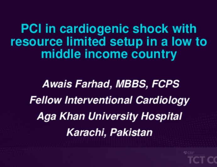 TCT 688: PCI in Cardiogenic Shock With Resource Limited Setup in a Low to Middle Income Country