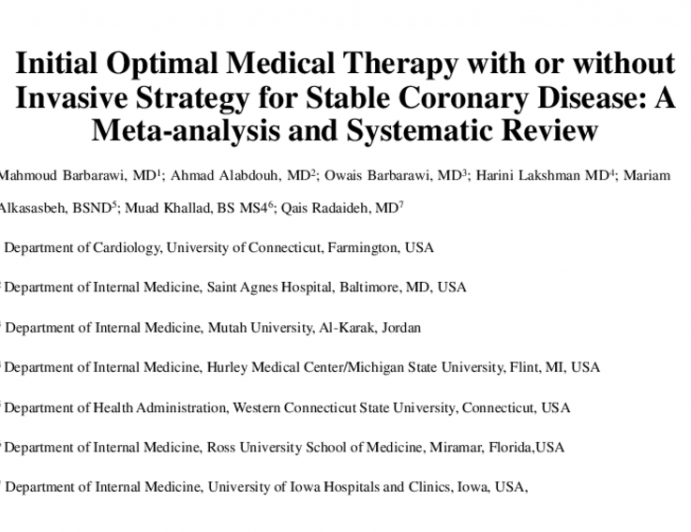 TCT 377: Initial Optimal Medical Therapy With or Without Invasive Strategy for Stable Coronary Disease: A Meta-analysis and Systematic Review