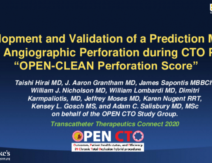 TCT 232: Development and Validation of Prediction Model of Angiographic Perforation During Chronic Total Occlusion Percutaneous Coronary Intervention: Open-Clean Score