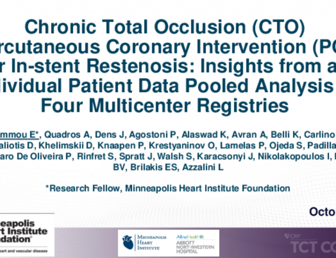TCT 240: Chronic Total Occlusion (CTO) Percutaneous Coronary Intervention (PCI) for In-Stent Restenosis: Insights From a Pooled Analysis of Four Multicenter Registries