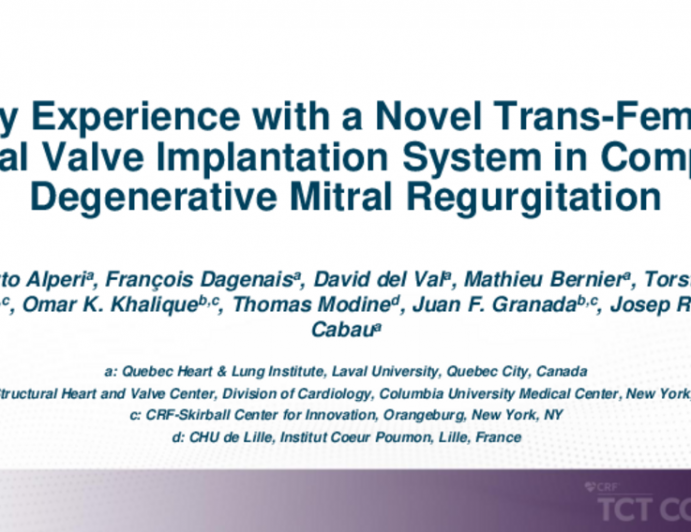 TCT 352: Early Experience With a Novel Trans-Femoral Mitral Valve Implantation System in Complex Degenerative Mitral Regurgitation