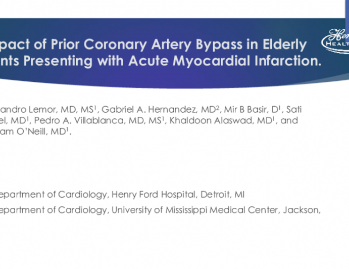 TCT 027: Impact of Prior Coronary Artery Bypass in Elderly Patients Presenting With Acute Myocardial Infarction