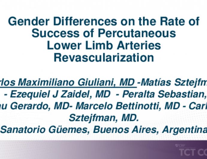 TCT 375: Gender Differences on the Rate of Success of Percutaneous Lower Limb Arteries Revascularization