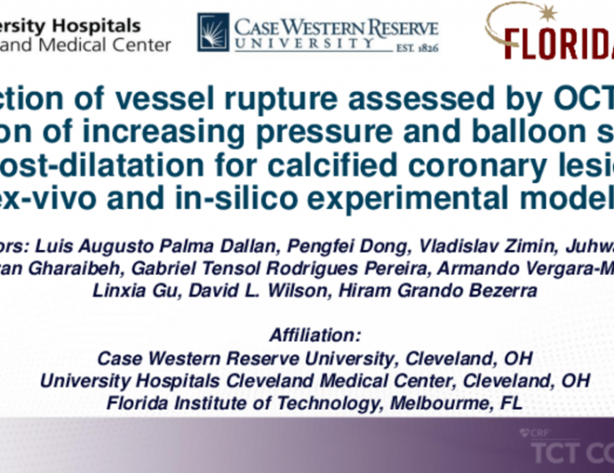 TCT 408: Prediction of Vessel Rupture Assessed by Optical Coherence Tomography as a Function of Increasing Pressure and Balloon Size in Stent Post-Dilatation for Calcified Coronary Lesions in Ex-Vivo and In-Silico Experimental Model