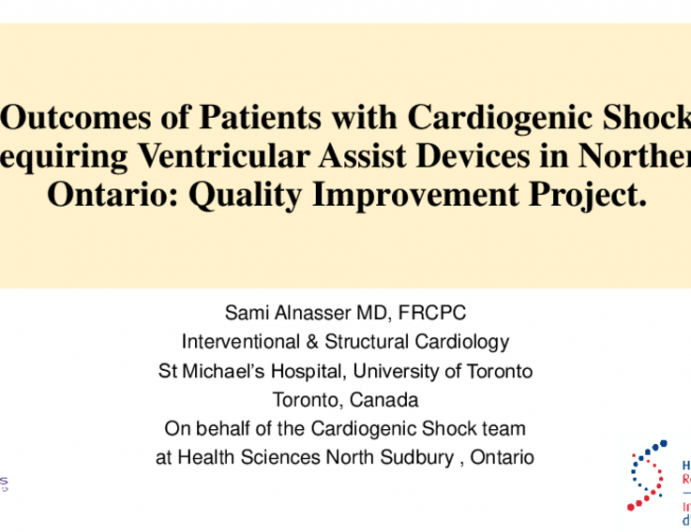 TCT 182: Outcomes of Patients With Cardiogenic Shock Requiring Ventricular Assist Devices in Northern Ontario: Quality Improvement Project