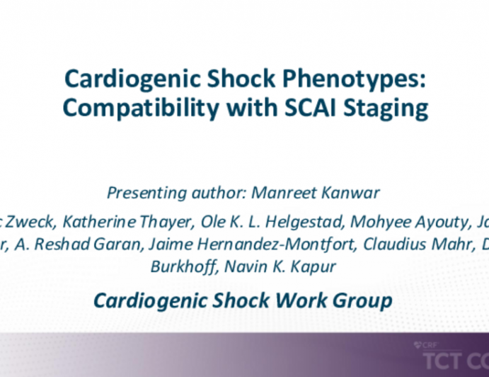 TCT 171: Compatibility of Novel Cardiogenic Shock Phenotypes From the Cardiogenic Shock Working Group (CSWG) With the SCAI Staging System