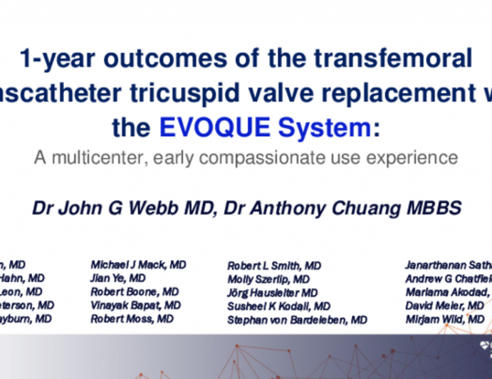 Transfemoral Transcatheter Tricuspid Valve Replacement With the EVOQUE System for Severe Tricuspid Regurgitation: A Multicenter, First-in-Human 1-Year Observation