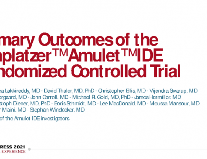 Primary Outcomes of the Amplatzer Amulet IDE Randomized Controlled Trial
