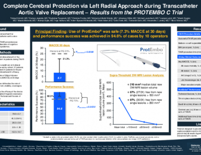 TCT 51: Complete Cerebral Protection via Left Radial Approach during Transcatheter Aortic Valve Replacement – Results from the PROTEMBO C Trial