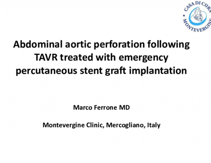 TCT 527: Abdominal Aortic Perforation Following TAVR Treated With Emergency Percutaneous Stent Graft Implantation