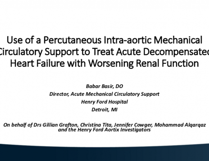 TCT 539: Use of Percutaneous Intra-aortic Mechanical Circulatory Support to Treat Acute Decompensated Heart Failure With Worsening Renal Function