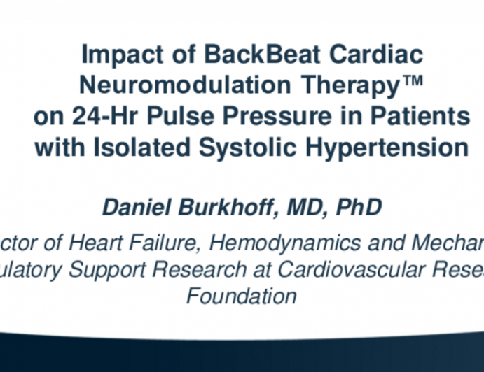 Cardiac Neuromodulation Therapy Effect on Systolic Blood Pressure and Pulse Pressure in Patients with Isolated Systolic Hypertension In A Randomized Double-Blind Study Together With Long Term Follow Up Results (Backbeat Medical)
