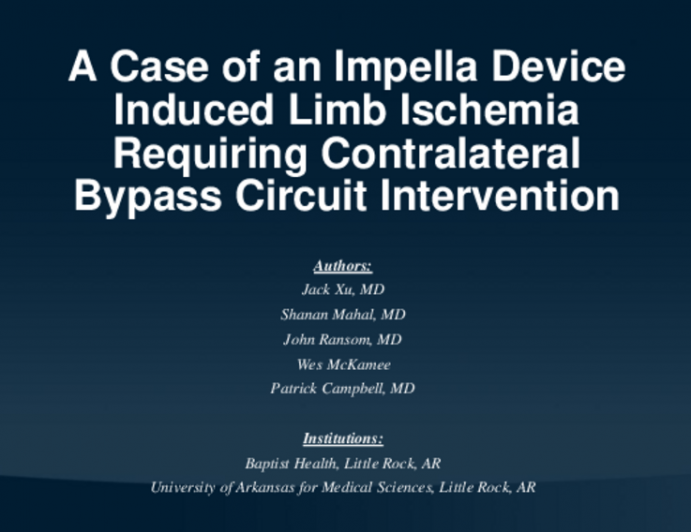 TCT 662: A Case of an Impella Device Induced Limb Ischemia Successfully Reperfused with Contralateral Bypass Circuit Intervention