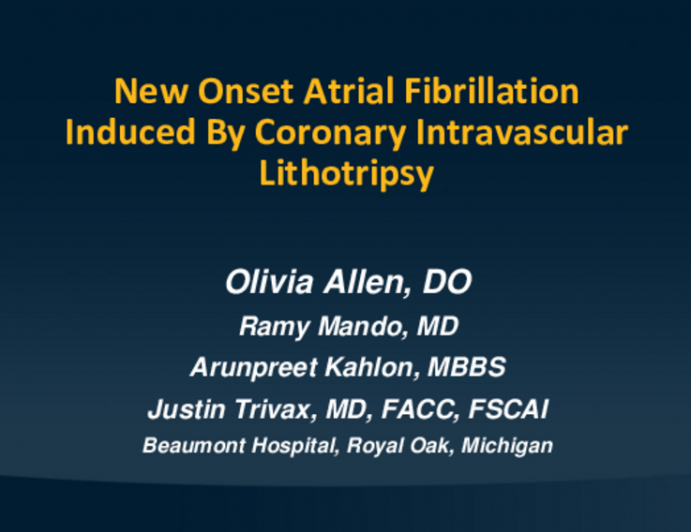 TCT 660: New Onset Atrial Fibrillation Induced By Coronary Intravascular Lithotripsy