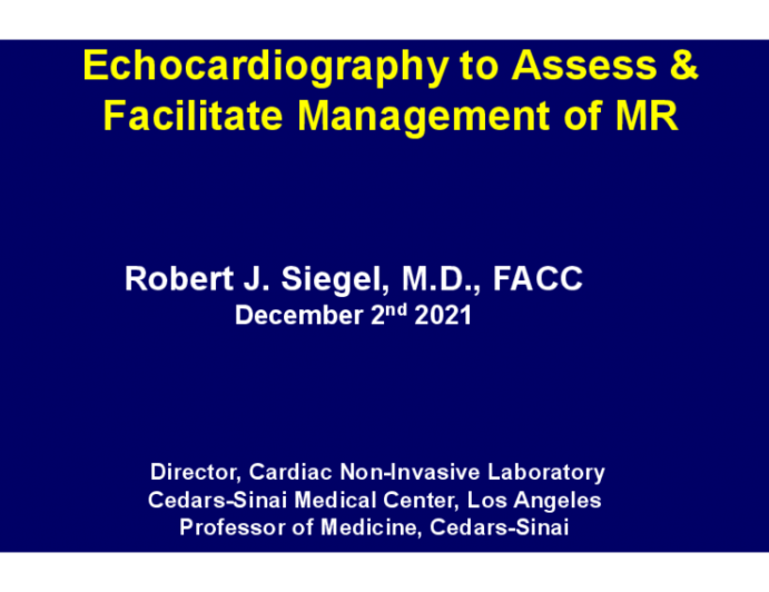 Echocardiography to Assess & Facilitate Management of MR